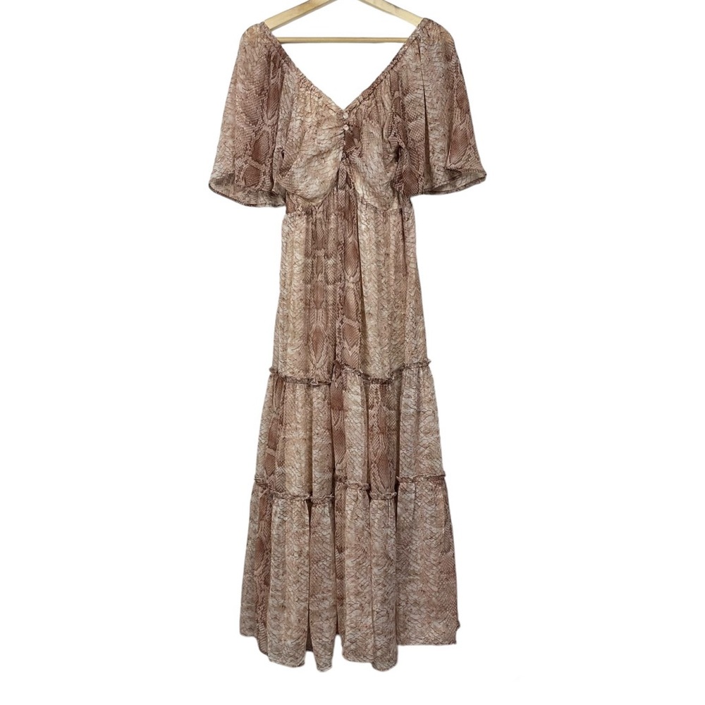 ANTHROPOLOGIE NWT Short Sleeve Tiered Maxi Dress, Snakeskin Print, Size Small - Picture 2 of 16